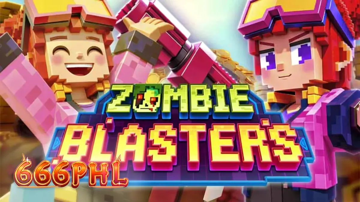 Isang makulay na screen ng Zombie Blasters slot na nagpapakita ng pixel art graphics at multiplier wheel.
